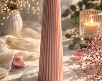 Fluted Pillar Candle, Coconut Soy Wax, Modern Minimalist Home Decor, Custom Color