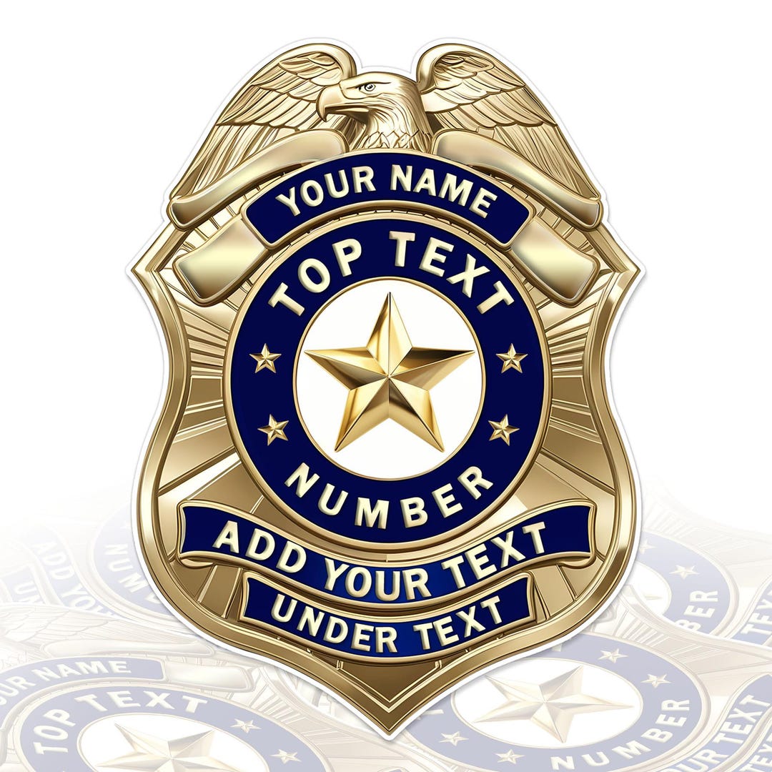Police Tag Custom Police Name and Number Sticker Personalized Police Gold Shield ...
