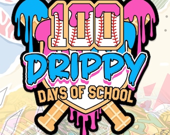 100 Drippy Days Of School Sticker Baseball Ice Cream Drip Student Teacher Sport Lover Decal for Laptop Water Bottle Gift