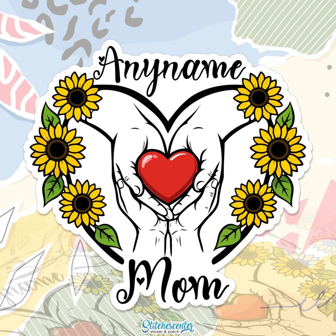 Custom Floral Mom Heart Name Sticker Personalized Text Grandma Mother ...