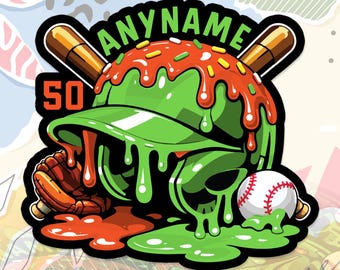 Pegatina de béisbol personalizada, texto personalizado, número, helado, goteo, sóftbol, jugador deportivo, calcomanía de vinilo impermeable, portátil, botella de agua, regalo