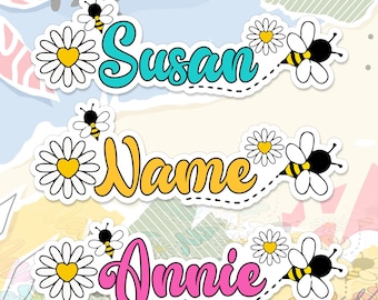 Custom Daisy Bee Name Sticker Personalized Text Insect Lovers Floral Flower Decal for Laptop Water Bottle Gift