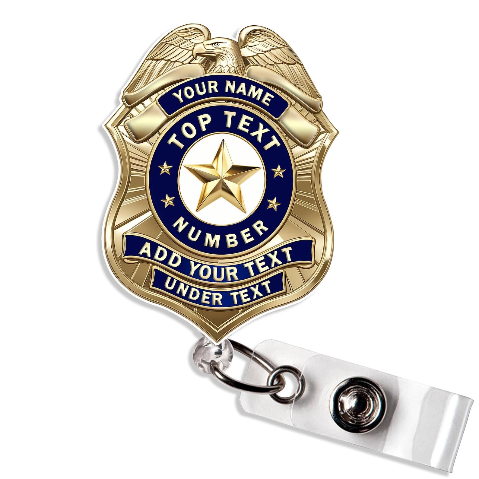 Custom Police Name and Number Badge Reel Personalized Police Gold ...