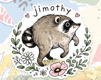 Jimothy Raccoon Sticker Cottagecore Raccoon Wildlife Animal Lovers Decal For Water Bottle, Laptop