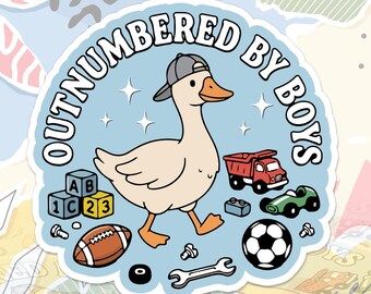 Outnumbered By Boys Sticker Boy Mom Mama Funny Goose Meme Chaotic Motherhood Decal For Water Bottle, Laptop