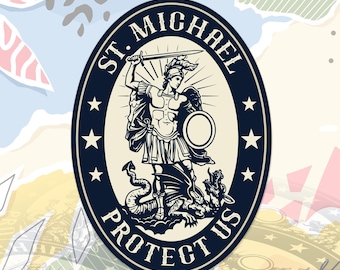 St Michael Protect Us Sticker Catholic Saint Christian Warrior Bible Verse Faith Guardian Holy Protection Decal For Water Bottle, Laptop