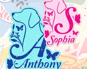 Custom Butterfly Dog Name Sticker Personalized Text Pet Owner Animal Lovers Decal Waterproof Vinyl Decal for Laptop Water Bottle Gift