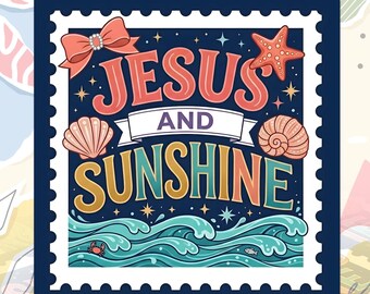 Sunshine And Jesus Stamp Sticker Retro Christian Summer Faith Beach Religious decal For Water Bottle, Laptop