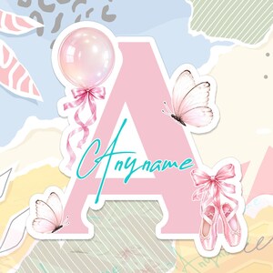 Custom Ballet Dancer Initial Name Sticker Personalized Text Monogram Ballet Slippers Dancing Decal for Laptop Water Bottle Gift