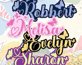 Custom Name Glitter With Butterfly Sticker Personalized Text Color Beauty Decal Waterproof Vinyl Decal for Laptop Water Bottle Gift