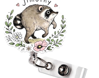 Jimothy Raccoon Badge Reel Cottagecore Raccoon Wildlife Animal Lovers Badge Holder Gift for Nurse Teacher