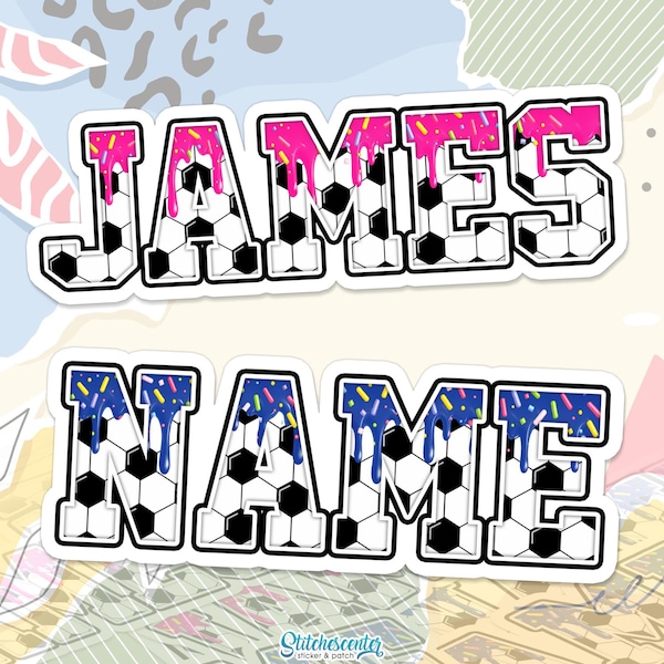 Custom Soccer Name and Number Sticker Personalized Color Name Cream Player Sports Football Ice Cream Drip Decal for Laptop Water Bottle Gift