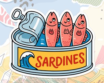 Sardines Tinned Fish Seafood Lover Sticker Fisherman Maritime Whimsical Decal For Water Bottle, Laptop