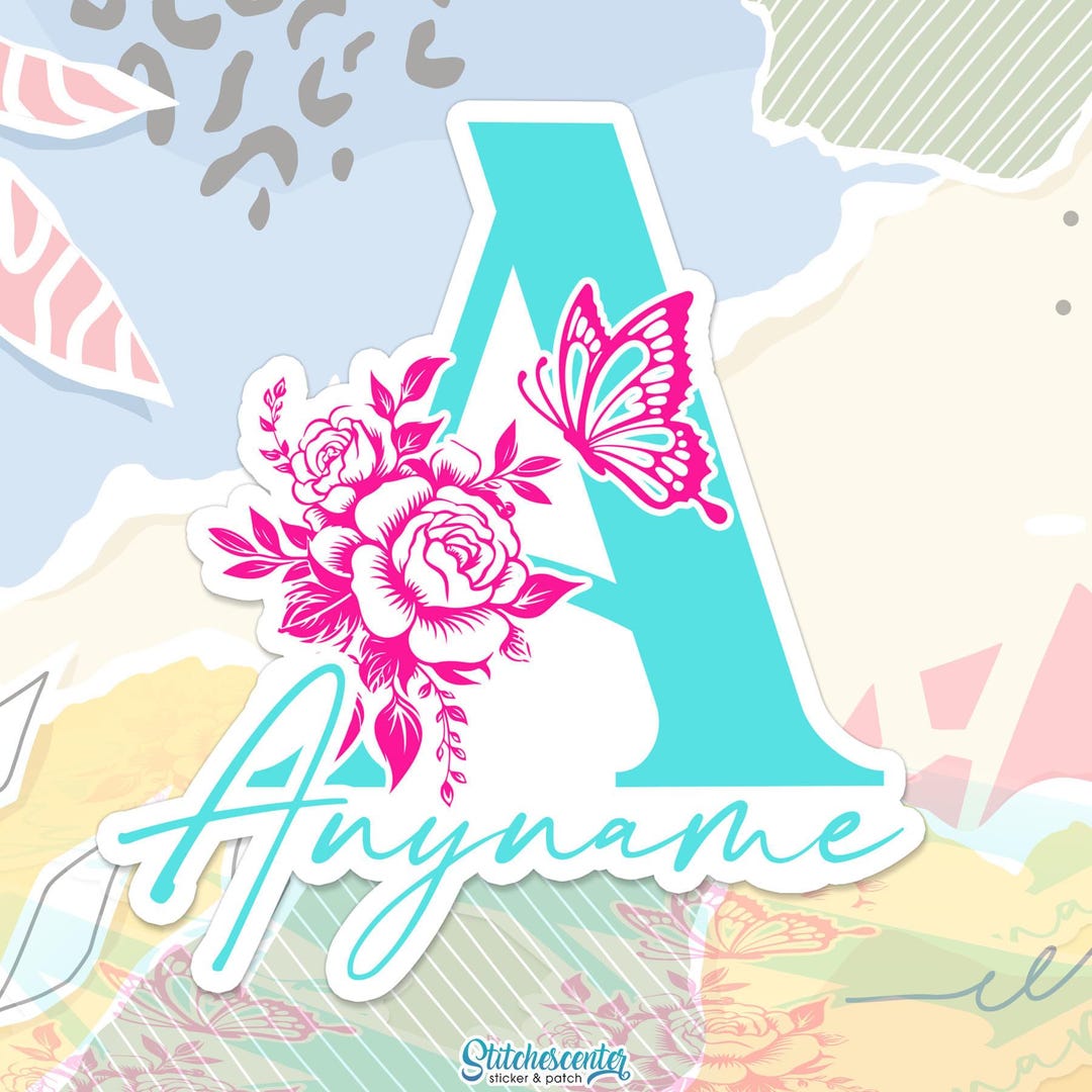 Custom Floral Butterfly Name Sticker Personalized Text Flower Aesthetic ...