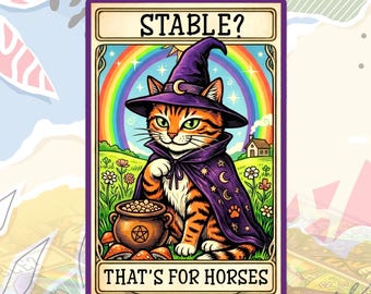 Stable That's For Horses Sticker Funny Cat Meme Introvert Sarcastic Mental Health Rainbow Decal Retro For Water Bottle, Laptop