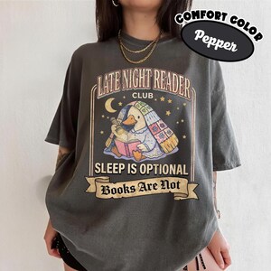 Late Night Reader Club T-Shirt | Retro Book Lover Tee | Dark Academia Bookish Gift | Night Owl Reading Shirt | Comfort Colors Librarian Top