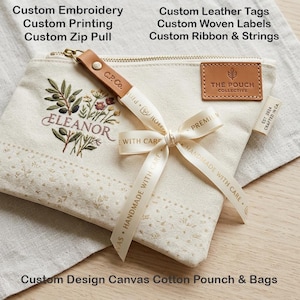 Individuell gestaltete Canvas-Tasche, personalisierte bestickte Kosmetiktasche, Geschenkidee für Brautjungfern, Kosmetiktasche mit Monogramm und Reißverschluss, individuell gestaltete Tasche mit Lederaufnäher