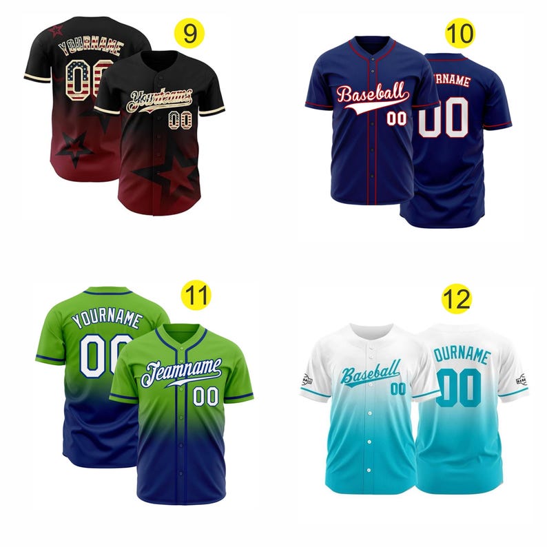 Custom Baseball Jersey, Personalized Team Name Number Shirt, Gradient ...