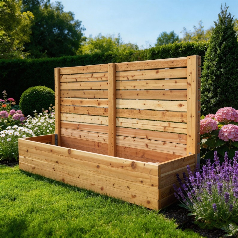 Cedar Raised Garden Bed Plan With Privacy Screen, DIY Planter Box Build ...