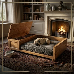 Cuccia per cani di grossa taglia moderna fai-da-te con contenitore, progetti di falegnameria (PDF)