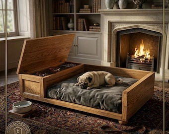 Modern DIY Large Dog Bed with Storage, Woodworking Plans (PDF)