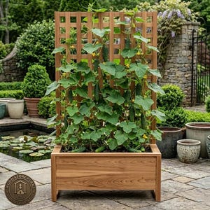 Cedar Fence Picket Planter Box Build Plans, DIY Lattice Garden Planter (PDF)
