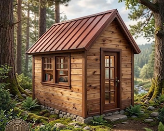 8x12 Tiny House Blueprint PDF, Small Cabin Cottage Plans (Off Grid ADU Shed Studio)