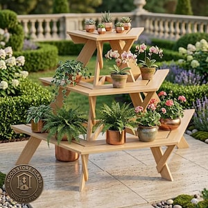 3 Tier Wooden Plant Stand Plans, DIY Tiered Shelf, Indoor Outdoor Woodworking (PDF Download)
