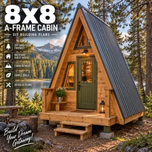 8x8 A-Frame Cabin Plans, DIY Building Guide (PDF Download)