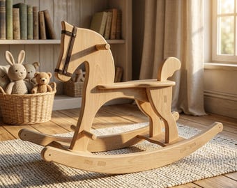 Progetto per cavallo a dondolo in legno, giocattolo cavalcabile per bambini, modello per sega a traforo CNC (progetto in PDF)