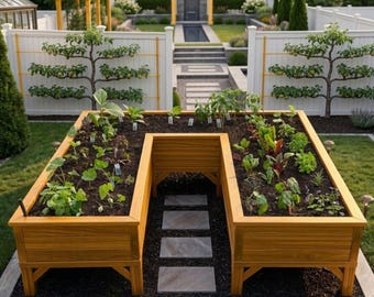 Progetti di lavorazione del legno per aiuole rialzate in cedro a forma di U, fioriera fai da te per ortaggi