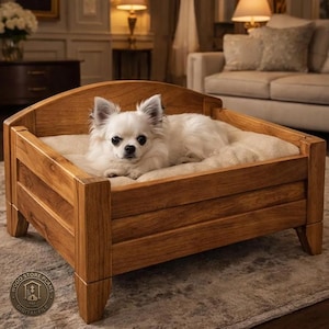 Modern Wooden Dog Bed Plans, Elevated Pet Sofa Table (PDF Build Guide)
