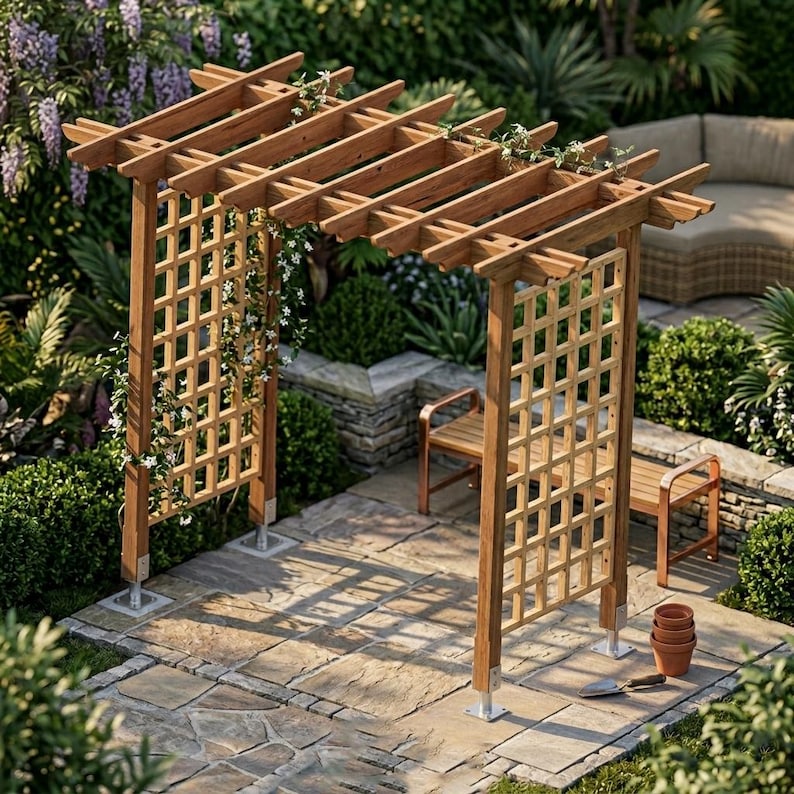 Wooden Arbor Trellis Design Plans, Wedding Arch Blueprint, Garden ...
