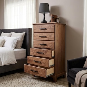 tall brown dresser for bedroom DCF Mission Quarter Sawn White Oak Wood 9-Drawer Tall Dresser main image 0