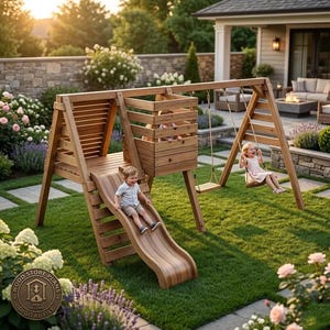 Hölzerne Schaukel Spielset DIY Pläne, Kinderspielplatz im Freien Blueprint (PDF)