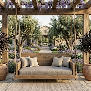 Rustic porch swing bed woodworking design