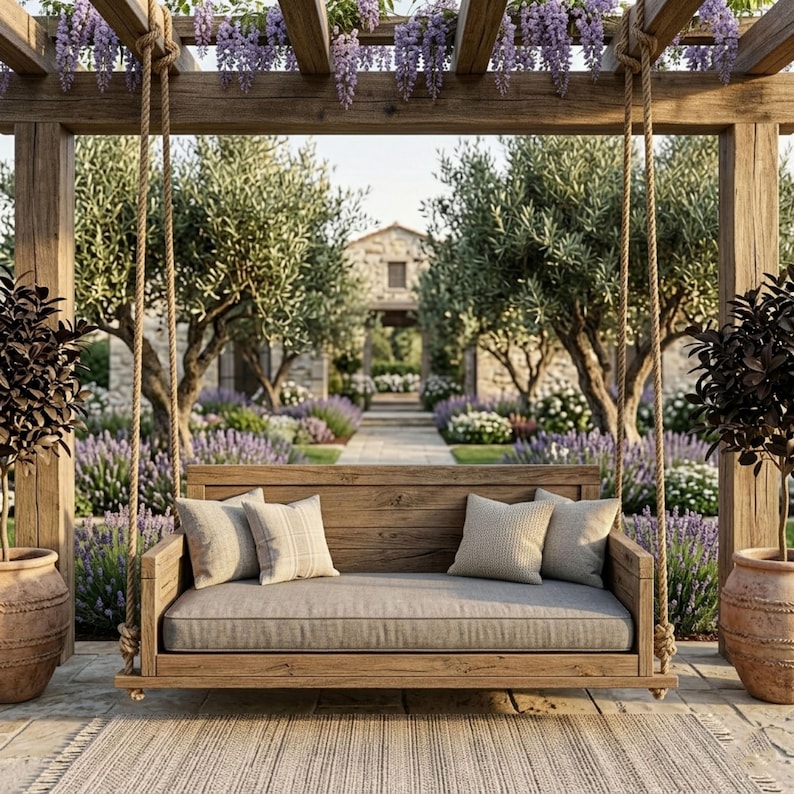 Rustic porch swing bed woodworking design