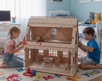 Dollhouse Laser Cut Bundle | DIY Dollhouse Kit Svg Dxf Cdr | 3mm MDF Plywood