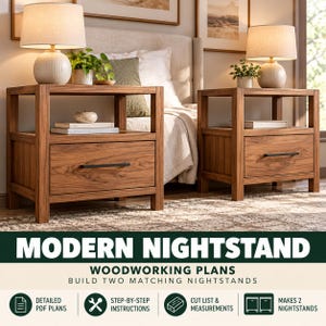 Modern Nightstand Plans PDF, DIY Bedside Table with Drawer, Woodworking Plans