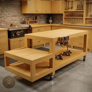 DIY Workbench Plans, Mobile Workshop Bench with Wheels, Storage Table