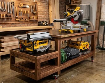 Progetti per banco da lavoro fai da te, banco da lavoro mobile con ruote, tavolo contenitore