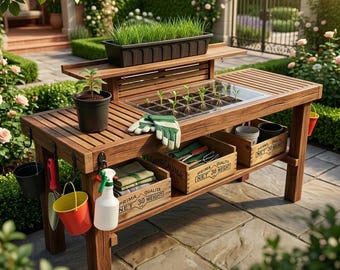 Progetti fai da te per un banco da giardinaggio, banco da lavoro per la lavorazione del legno, tavolo portaoggetti da esterno (download in PDF)