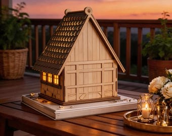 Lanterna per casa tagliata al laser SVG, portacandele in legno 3D, modello CNC vettoriale