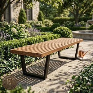 Mid Century Modern Slat Bench Woodworking Plan: DIY Outdoor Garden Seating