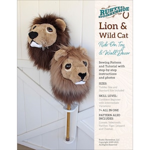 Lion & Wild Cat Ride-on Toy and Wall Decor Pattern, Rustic Horseshoe, StartingStitches, Step-by-Step Instructions/Photos, READ Description