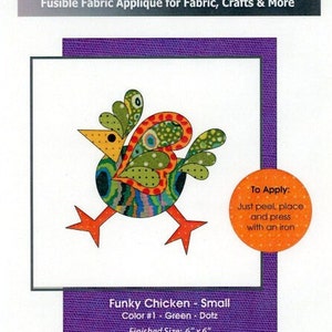 Funky Green Chicken Precut Fused Applique, Applique Elementz, #UEA-0772-D, Patricia E. Ritter, StartingStitches, Applique Kit