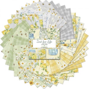 Zest for Life Charm Pack, Wilmington Prints, Cynthia Coulter, StartingStitches, 5" squares, 100% Cotton, Quilting, Precuts, Lemons