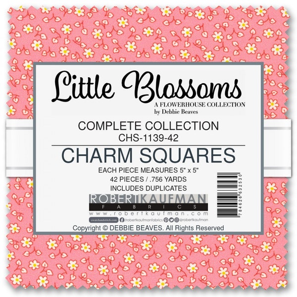 Little Blossoms Charm Pack, Flowerhouse Collection by Debbie Beaves, StartingStitches, 5" squares, 100% Cotton, Quilting, Precuts, SEE PICS