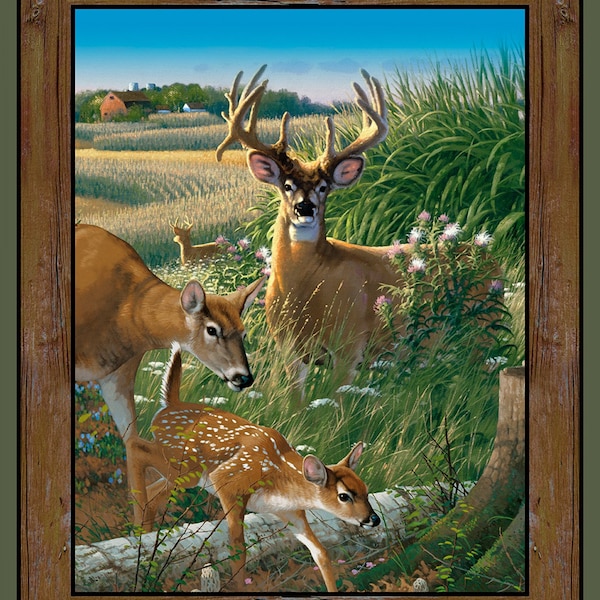 Deer Fabric Panel, Springs Creative, Wild Wings, Michael Sieve, StartingStitches, 100% Cotton, Quilt Panel, Wallhanging, Wildlife, Scenic