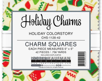 Holiday Charms Charm Pack, Holiday Colorstory, Robert Kaufman, StartingStitches, 5" squares, 100% Cotton, Quilting, Precuts, SEE PICS